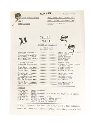 Lot 86 - 'ALLO 'ALLO! (BBC SITCOM) - ORIGINAL PRODUCTION SCRIPT