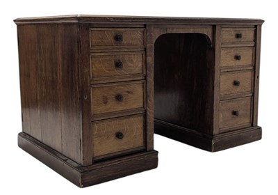 Lot 486 - VICTORIAN 19TH CENTURY OAK & LEATHER PARTNERS' PEDESTAL DESK