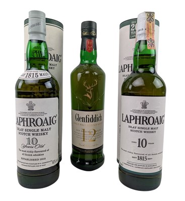 Lot 207 - THREE BOTTLES OF SINGLE MALT SCOTCH WHISKY, LAPHROAIG & GLENFIDDICH