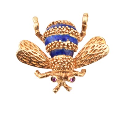 Lot 6 - 18CT GOLD RUBY & ENAMEL BUMBLE BEE BROOCH PIN