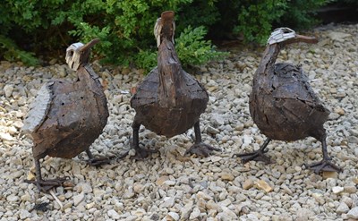 Lot 586 - THREE VINTAGE INDUSTRIAL CAST METAL GARDEN DUCK SCULPTURES