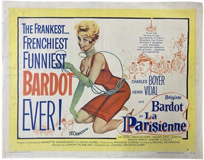 Lot 9 - BRIGITTE BARDOT IN LA PARISIENNE - VINTAGE MID CENTURY TECHNICOLOUR SCREENPLAY POSTER
