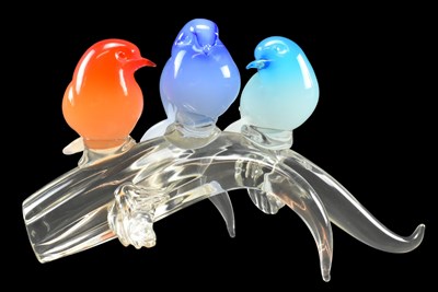 Lot 282 - ARNALDO ZANELLA FOR MURANO - 20TH CENTURY STUDIO ART GLASS SCULPTURE OF BIRDS ON BRANCH