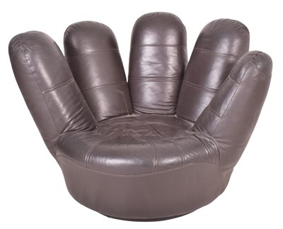 Lot 172 - VINTAGE LATE 20TH CENTURY BROWN LEATHER HAND SHAPED ARMCHAIR