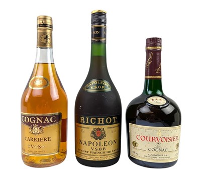 Lot 177 - THREE FRENCH COGNAC & BRANDY TO INCLUDE RICHOT, CARRIERE & MORE