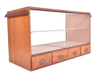 Lot 644 - POTTERS SHOPFITTING - MID CENTURY TEAK AND GLASS SHOP CABINET