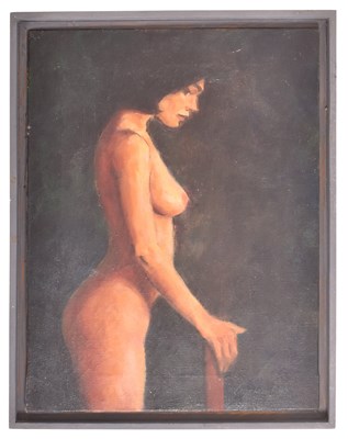 Lot 359 - 20TH CENTURY OIL ON CANVAS NUDE PAINTING OF FEMALE SITTER