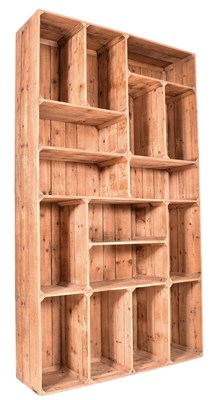 Lot 317 - MODERN INDUSTRIAL CUBIC NATURAL WOOD BOOKCASE