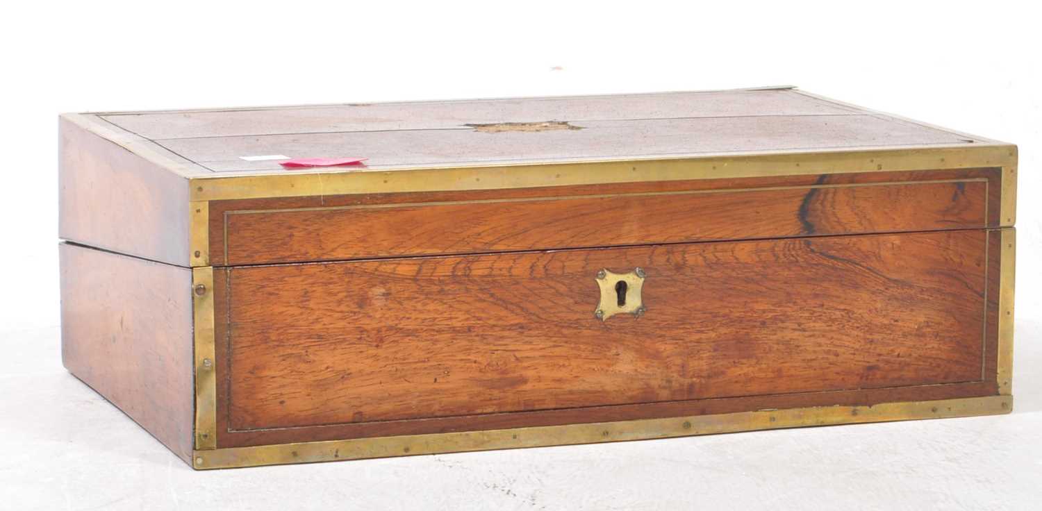 Lot 673 - 19TH CENTURY VICTORIAN ROSEWOOD & BRASS WRITING SLOPE