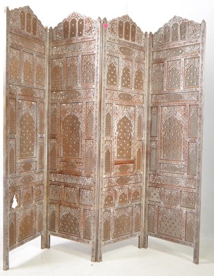 Lot 782 - EARLY 20TH CENTURY MOROCCAN TRI FOLD ROOM DIVIDER SCREEN