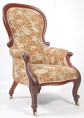 Lot 734 - 19TH CENTURY VICTORIAN MAHOGANY SPOONBACK ARMCHAIR