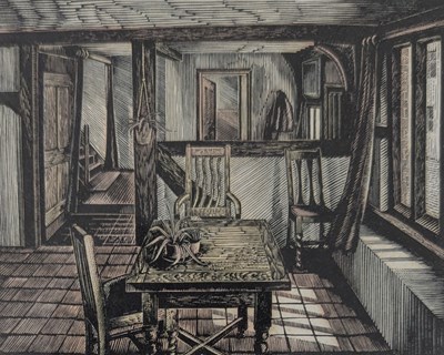Lot 54 - HOWARD PHIPPS (BRITISH, B.1954) - TIMBERED INTERIOR - WOOD ENGRAVING ARTISTS PROOF DATED 1984