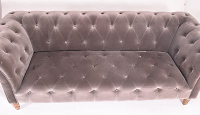 Lot 560 - 20TH CENTURY GREY VELVET CHESTERFIELD THREE SEATER SOFA