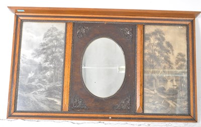 Lot 696 - EDWARDIAN OVERMANTEL OAK TRIPTYCH MIRROR