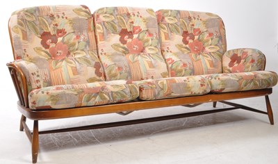 Lot 571a - ERCOL JUBILEE RANGE MID CENTURY BEECH THREE SEATER SOFA