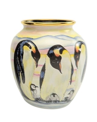 Lot 147 - MOORCROFT - ENAMELLED EMPEROR PENGUIN BALUSTER VASE IN ORIGINAL BOX