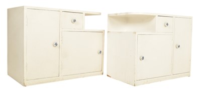 Lot 640 - PAIR OF MID CENTURY WHITE PAINTED BEDSIDE CABINETS