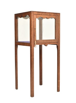 Lot 714 - LATE 19TH CENTURY OAK & GLASS PEDESTAL BIJOUTERIE CABINET