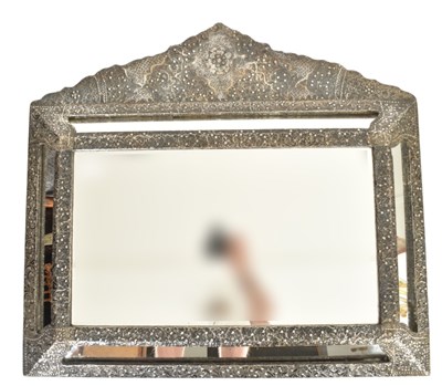 Lot 408 - MOROCCAN EMBOSSED SILVER FRAMED DECORATIVE WALL MIRROR