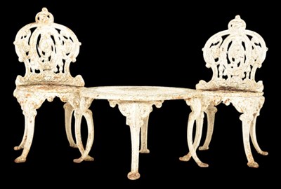 Lot 538 - MATCHED SET OF EARLY HEAVY CAST IRON GARDEN PAIR OF CHAIRS & TABLE