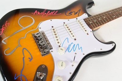 Lot 1 - OASIS (ENGLISH ROCK BAND) - RARE FULL BAND SIGNED GUITAR - AFTAL