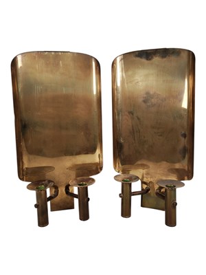 Lot 227 - HANS-AGNE JAKOBSSON - PAIR OF 1960S BRASS EFFECT CANDELABRA SCONCES