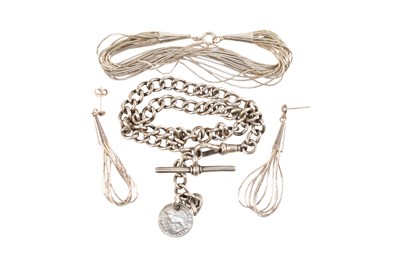 Lot 266 - HALLMARKED WATCH CHAIN, BRACELET & EARRINGS