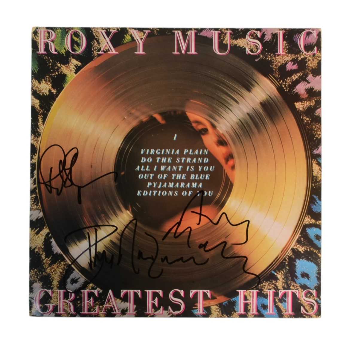 Lot 63 - ROXY MUSIC (BAND) - TRIPLE-SIGNED 12" VINYL RECORD 'GREATEST HITS'