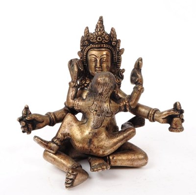 Lot 221 - EARLY 20TH CENTURY TIBETAN BUDDHIST YAB YUM FIGURE
