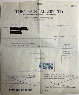 Lot 350 - DAVID SHEPHERD (1931-2017) - ELEPHANT STUDY - OIL ON CANVAS WITH ORIGINAL INVOICE