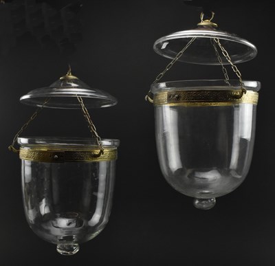 Lot 484 - PAIR OF REGENCY MANNER STORM GLASS HUNDI LANTERNS