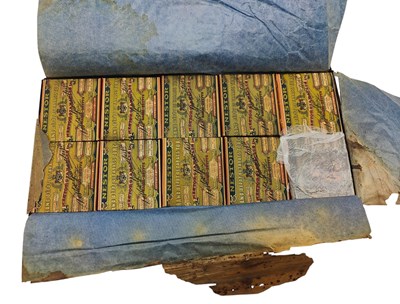 Lot 15 - TOBACCIANA. EDWARDIAN IRON BOX OF ORIGINAL NESTOR CIGARETTE BOXES WITH CONTENTS