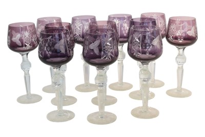 Lot 39 - TWELVE MID CENTURY ETCHED HOCK GLASSES