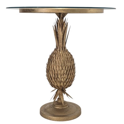 Lot 630 - HOLLYWOOD REGENCY MANNER GILT METAL PINEAPPLE SIDE TABLE