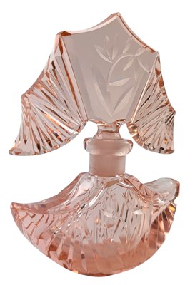 Lot 124 - CZECH 1930S ART DECO CUT GLASS PERFUME SCENT BOTTLE IN PINK COLOURWAY