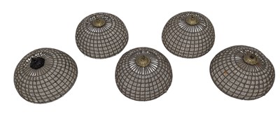 Lot 752 - FIVE ART DECO EMPIRE BEADED METAL & DROPLETS DOME CEILING LIGHTS SHADES