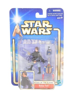Lot 655 - STAR WARS - DANIEL LOGAN SIGNED BOBA FETT CARDED FIGURE