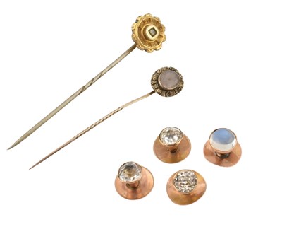 Lot 231 - ANTIQUE GOLD & GEM SET BUTTON STUDS & STICK PINS
