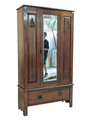 Lot 773a - 20TH CENTURY ARTS & CRAFTS STYLE WALNUT SINGLE WARDROBE ARMOIRE