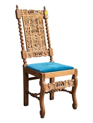 Lot 771a - VICTORIAN LATE 19TH CENTURY CARVED CAROLEAN STYLE OAK CHAIR