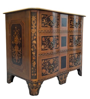 Lot 632 - FRENCH WALNUT & SPECIMEN WOODS MARQUETRY SERPENTINE FRONT CHEST