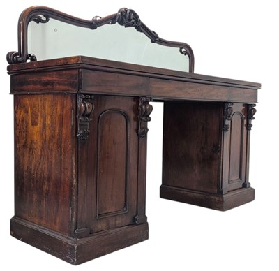 Lot 758 - 19TH CENTURY MAHOGANY HIGH REGENCY MIRROR-BACKED PEDESTAL SIDEBOARD