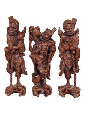 Lot 251 - TRIO OF EARLY 20TH CENTURY CARVED ROOTWOOD CHINESE IMMORTALS