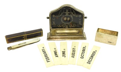 Lot 80 - EDWARD VII SILVER AND PIQUE PERPETUAL CALENDAR & SILVER KNIFE