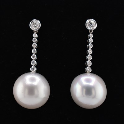 Lot 7 - SOUTH SEA PEARL & DIAMOND DROP PENDANT EARRINGS