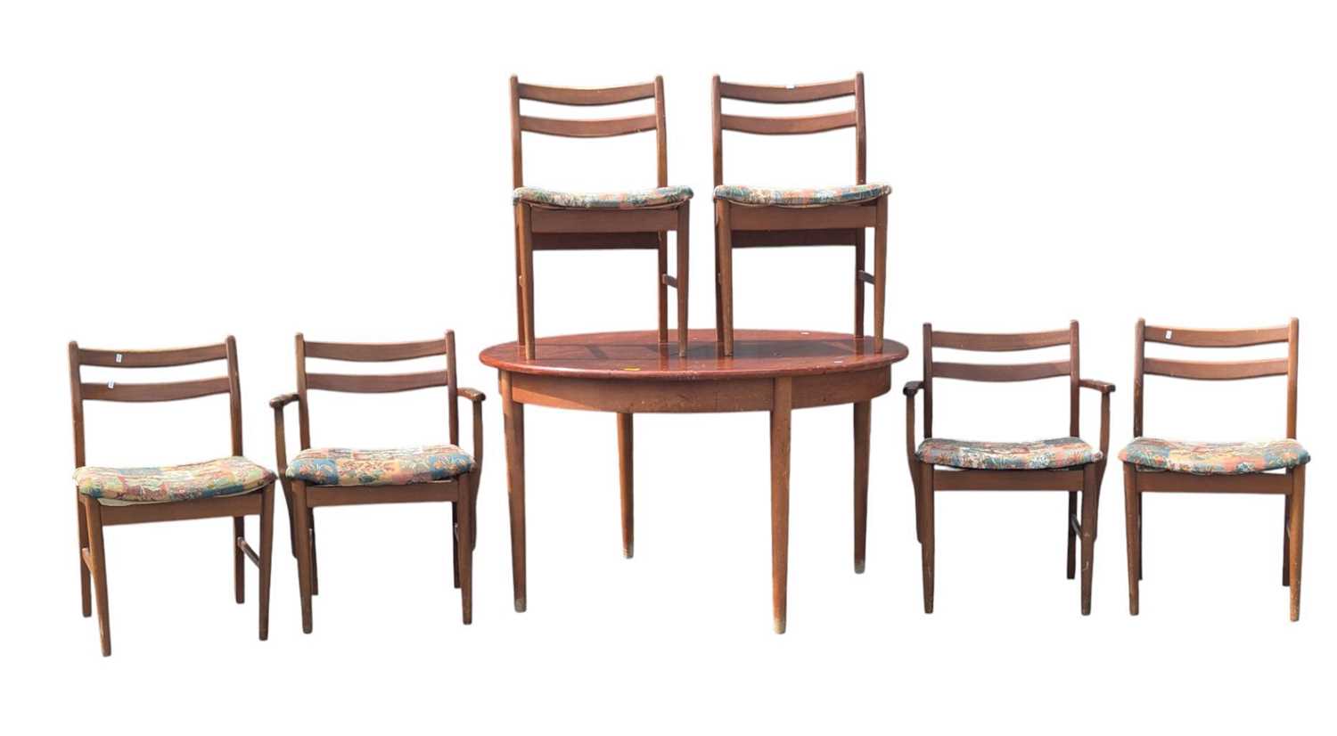 Lot 557 - JENTIQUE FURNITURE - MID CENTURY TEAK TABLE WITH 6 DINING CHAIRS