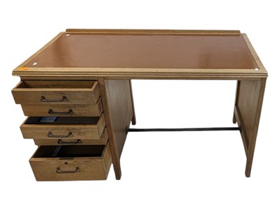 Lot 556 - AIR MINISTRY MID CENTURY OAK PEDESTAL DESK, CHAIR & BEDSIDE CABINET