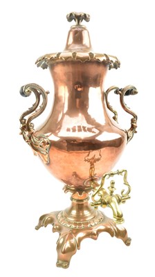 Lot 24 - VICTORIAN COPPER & BRASS TWIN HANDLED SAMOVAR