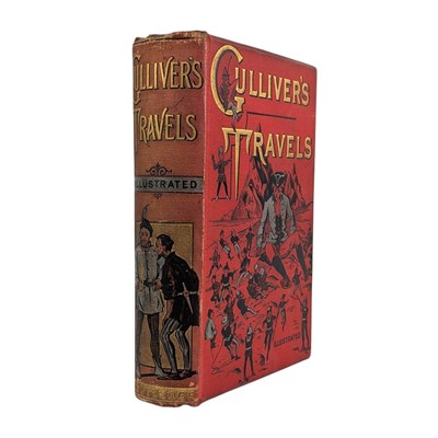 Lot 124 - DECORATIVE CLOTH. 1895 GULLIVER'S TRAVELS BY JONATHAN SWIFT IN PICTORIAL CLOTH