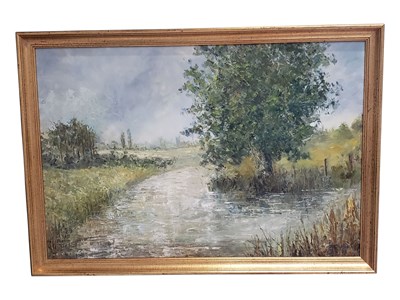 Lot 761a - D COOKE LATE 20TH CENTURY RIVER OIL ON BOARD PAINTING